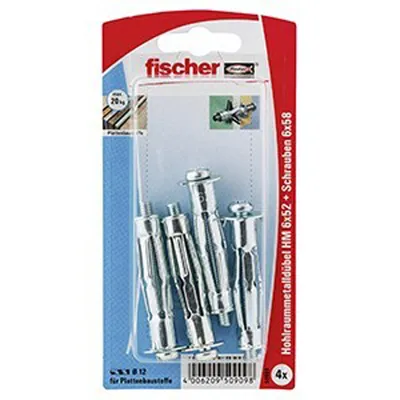Produktbild von Fischer 4x Hohlraum-Metalldübel HM 6 x 52 S mit metrischer Schraube - 050909