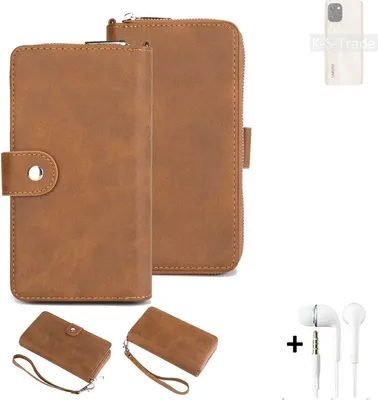 Produktbild von K-S-Trade Handy Schutz Hülle kompatibel mit UMIDIGI Power 7 + Kopfhörer Portemonnee Tasche Wallet-Case Bookstyle-Etui braun (1x)