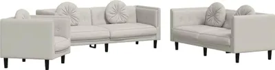 Zdjęcie produktu dla vidaXL 3-częściowa sofa z poduszkami kremowy aksamit
