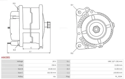 Produktbild von AS-PL A6638S Lichtmaschine Generator LiMa 150A 24V