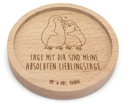 Produktbild von Mr. & Mrs. Panda Tischuntersetzer Pinguin umarmen - Transparent - Geschenk, Liebe, Untersetzer Holz, gläseruntersetzer, Hochzeitstag, Bierfilz, Umarmung, Hochzeit