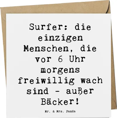 Produktbild von Mr. & Mrs. Panda Grußkarte Spruch Surfen Frühaufsteher - Weiß - Geschenk, Glückwunschkarte, Sportler, faltkarte, Surf-Liebhaber, Sportart, Abenteuer, anlasskarte, Wellen