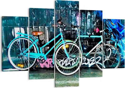 Produktbild von Bild auf Leinwand - Leinwandbild - Fahrräder Graffiti Straße Wand - 150x100cm - Wand Bild - Wanddeko - Leinwanddruck - Bilder - Kunstdruck - Leinwand bilder - Wandkunst - EA150x100-2949