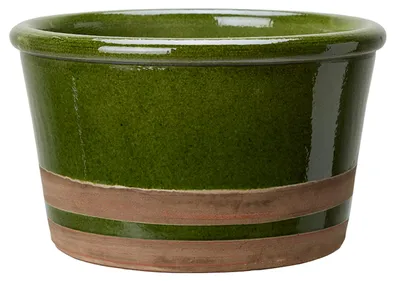 Image de Donika Cache-pot décoratif fleurs verte glaçurée 25x15cm