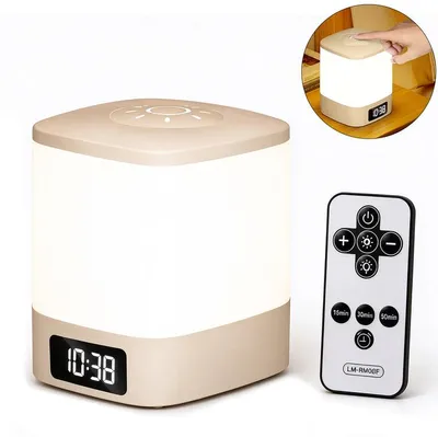 Produktbild von Akku Nachttischlampe LED mit USB-C, dimmbare Touch Tischleuchte mit Fernbedienung, Uhr und Timer, für Schlafzimmer