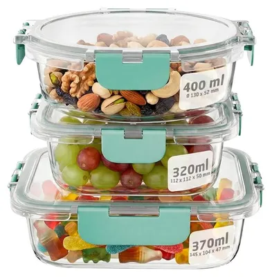 Productafbeelding van Amig - Set van 3 luchtdichte glazen containers voor voedsel - Inhoud: