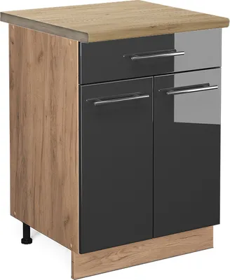 Produktbild von Küchenunterschrank Vicco Fame-Line Anthrazit Hochglanz 60 cm mit Schublade, AP Eiche, Model 46465