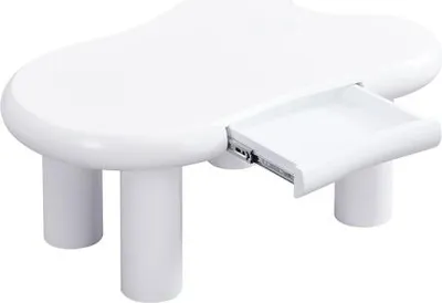Produktbild von Weiss Couchtisch 98x65,5x40cm Wolkenform MDF LED 16 Farben Schublade Stauraum Modern Wohnzimmertisch Sofatisch Beistelltisch Salontisch Kaffeetisch