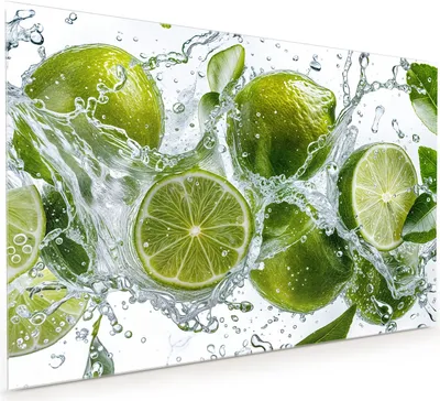 Produktbild von Küchenrückwand Spritzschutz Glas mit Motiv Spritzige Limetten 40 x 40 cm