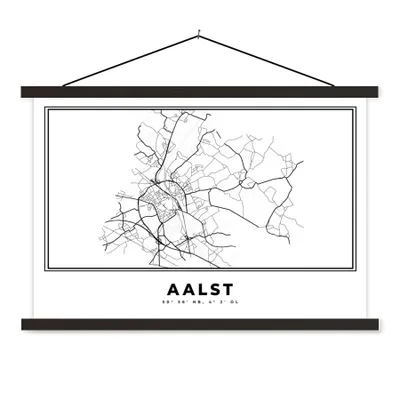 Produktbild von MuchoWow® Textilposter Karte - Aalst - Schwarz und weiß - Belgien - Stadtplan - Karte 150x100 cm mit schwarzem Rahmen - Schlafzimmer