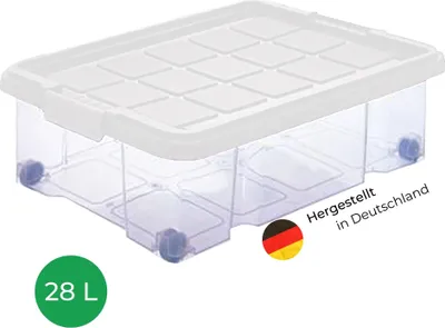 Image de Novaliv Boîte de rangement sous le lit avec roulettes Couvercle 28L transparent Nestbar empilable Fermeture par clip Coffre de lit avec roulettes Sans BPA 61x40x17 cm