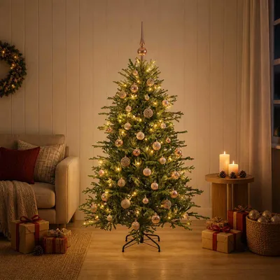 Productafbeelding van Kunstkerstboom met kerstbal 120 cm 150 LED's Warmwit