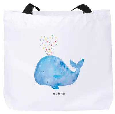 Produktbild von Mr. & Mrs. Panda Beutel Wal Konfetti - Weiß - Geschenk, Motivation, Reisetasche, Laptoptasche, Abnehmen, Meer, Wale, Tragetasche, Tasche, Geburtstag, Tote Bag, Trennung