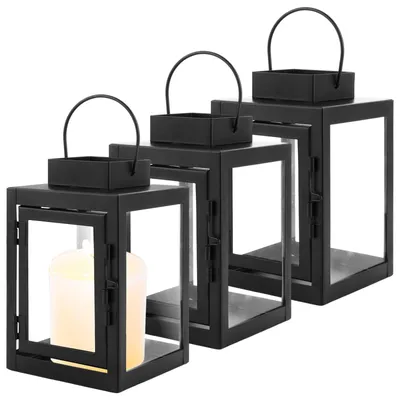 Productafbeelding van Omgoods - Set van 3 Buitenlantaarns, Zwart, 17 cm, Weerbestendig