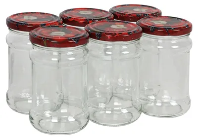 Produktbild von BURI Einmachgläser 6er-Set 315ml Marmeladengläser Vorratsglas Schraubdeckel Früchte