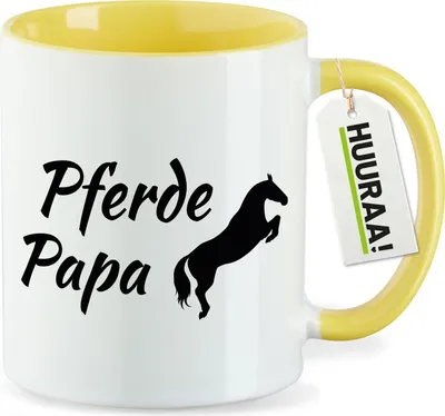 Produktbild von Huuraa Kaffeetasse Pferdepapa Silhouette 330ml Gelb Keramik Kaffeebecher Geschenkidee