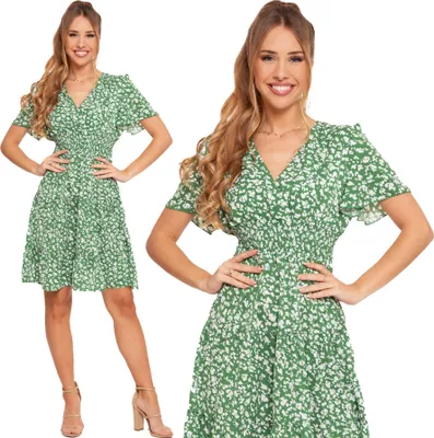 Produktbild von Moraj Damen Sommerkleid Minikleid Casual Boho kurzarm Blumen 2900-002, Farbe: Grün, Große: M