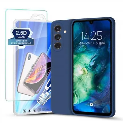Produktbild von Liquid Silikon Hülle für Samsung Galaxy S Serie - Farbe: Blau + 9H Displayglas - Modellkompatibilität: Für Samsung Galaxy S24+