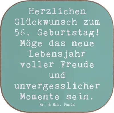 Produktbild von Mr. & Mrs. Panda Untersetzer Quadratisch Spruch 56. Geburtstag Freude - Meeresbrise - Geschenk, gläseruntersetzer, Tassen, Glückwünsche, Dankbarkeit, Coaster, Alter