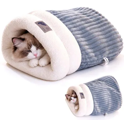 Produktbild von Katzenschlafsack Flauschig, Kuschelhöhle Katze, Gemütlicher Rückzugsort für Katzen und kleine Haustiere