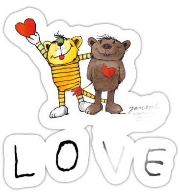 Produktbild von Spreadshirt Janosch Tiger und Bär Love Liebe Sticker Aufkleber, 10 x 10 cm, Weiß glänzend