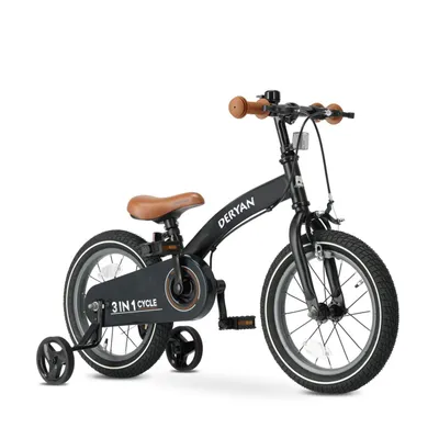 Produktbild von Deryan Luxe 12-Zoll-Kinderfahrrad - 3 in 1 - Balance Fahrrad - Schwarz