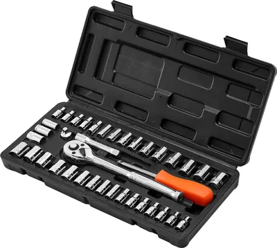 Produktbild von SucceBuy Steckschlüsselsatz 39-teilig, 9,5 & 6,4 mm Antrieb, metrische und SAE-Größen, inklusive Zubehör und Ratschenschlüssel, mit robustem Transportkoffer aus CR-V-Legierungsstahl