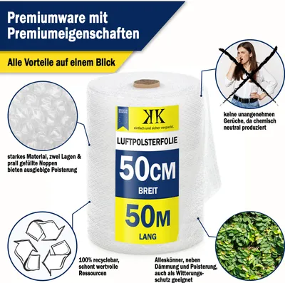 Produktbild von 1x LUFTPOLSTERFOLIE 0,5m x 50m Noppenfolie ER VERSAND