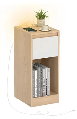 Obrázok produktu pre Nočný stolík s úložným priestorom – materiál: MDF a drevotrieska – farba: hnedá – rozmer: 30 x 25 x 59,5 cm