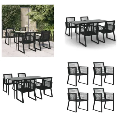 Zdjęcie produktu dla vidaXL 5-częściowy ogrodowy zestaw jadalniany czarny rattan PVC - ogrodowy zestaw jadalniany - ogrodowe zestawy jadalniane - zestaw jadalniany - zestaw mebli ogrodowych