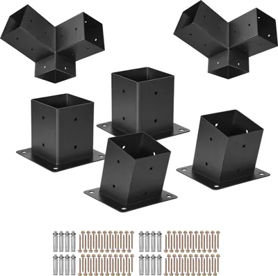 Obrázek produktu pro SucceBuy spojky pro sloupky, 3-cestné šikmé konzoly pro dřevěné trámy 92x92 mm, 2 balení konzol pro pergoly se základnami pro sloupky a základnami pro montáž na zeď, vhodné pro pergoly, altány a venkovní přístřešky