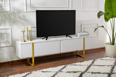 Produktbild von Skye Decor, Serenity - White, Gold, TV-Ständer, Weiß, 100 % melaminbeschichtete Spanplatte, 180 x 29,5 x 50