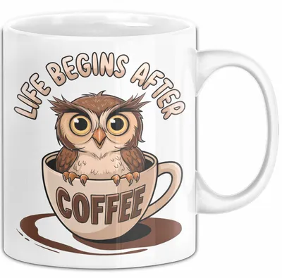 Produktbild von Sarkastische Eule Tier Kaffee Tasse Geschenk Lustige Geschenkidee Spruch Das Leben Beginnt Nach Dem Kaffee (Weiß)
