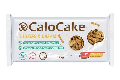 Produktbild von Nahrung hochkalorisch für Gewichtszunahme | Ausdauer- & Energieriegel mit viel Protein & 592 Kalorien | CaloCake (8 Riegel à 125 g – Cookies & Cream)