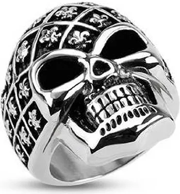 Produktbild von Totenkopf Ring Herren Edelstahl Biker Skull Helm Ring Gothic Massiv Fleur de Lis silber 62 - Ø 19,76 mm