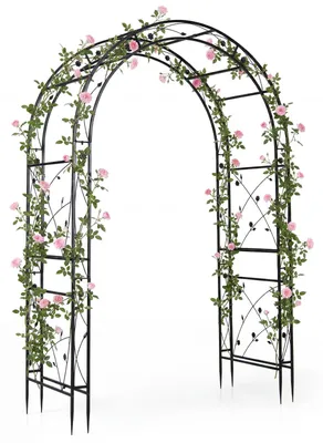 Obrázok produktu pre Rámová brána COSTWAY, kovová, stabilná, 138 x 59 x 213 cm. Brána do záhrady, oporná konštrukcia pre popínavé rastliny, mriežka pre popínavé rastliny, oblúkový tvar, čierna farba