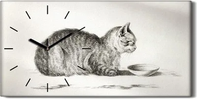 Produktbild von Wanduhr Uhr Wandbild Leinwand Geräuschlos 60x30 Zeichnung Tier Katze Kunst - schwarze Hände