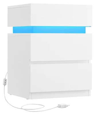 Zdjęcie produktu dla Nocna szafka z oświetleniem LED – biała – 33,5 x 40 x 55 cm
