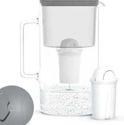 Image de Carafe filtrante en verre Compatible avec les cartouches filtrantes Brita Classic - Réduit le calcaire, le chlore et les métaux lourds - 2,5 litres Filtre à eau gris