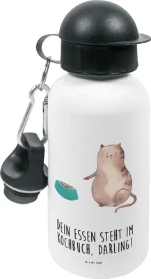 Produktbild von Mr. & Mrs. Panda Trinkflasche Katze Fressen - Weiß - Geschenk, Wasserflasche, für den Kindergarten, Kinderflasche, Kinder, Trinkbehälter