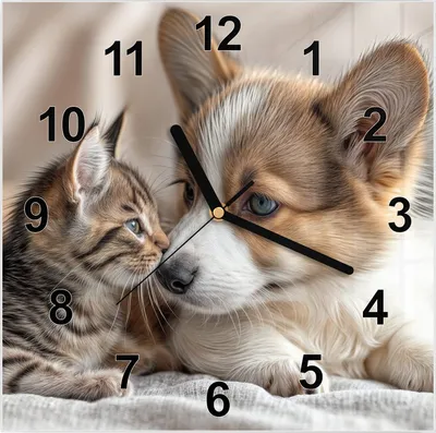 Produktbild von Wanduhr aus Glas mit Motiv Kätzchen und Welpe- 30 x 30 cm - inkl. Aufhängesystem