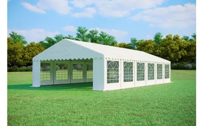 Produktbild von Partyzelt 6x12 m PREMIUM – PVC-Plane 500 g/m², flammhemmend, Bodenrahmen + Dachverstrebungen, bis 150 Personen - Weiß