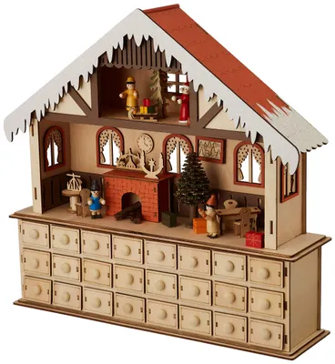 Holz-Adventskalender mit Beleuchtung, 24 Türchen, Weihnachtsdeko