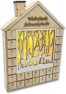 Productafbeelding van Adventskalender van hout om te vullen - Met led-verlichting - Kabouterhuisje