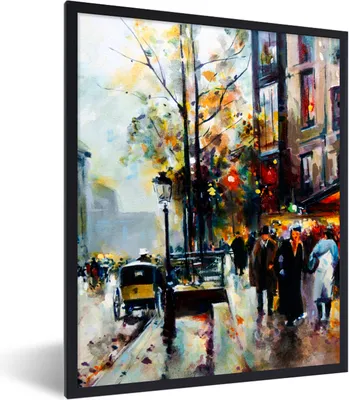 Produktbild von MuchoWow® Gerahmtes Poster Gemälde - Stadt - Öl 60x80 cm - Poster mit Schwarzem Bilderrahmen Wandposter Rahmen Foto Bilder - Premium - Wanddeko Wohnzimmer