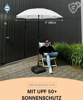 Produktbild von FARE Sonnenschirm M Höhenverstellbar Knickvorrichtung Lichtschutzfaktor UPF 50+ ⌀180cm, Farbe:Weiß