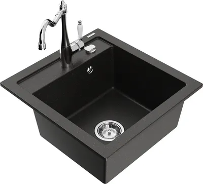 Produktbild von Mexen Vito 1-Becken-Granit-Spüle mit Mischbatterie Carla, Schwarz/Gold metallisch - 6503-75-670700-00