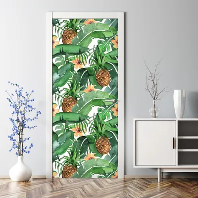 Produktbild von Dekorative Türtattoo selbstklebend Tapete Tür Tattoo Aufkleber Blätter und Flamingo 70 x 200 cm
