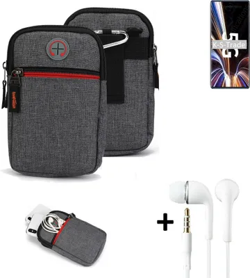 Produktbild von K-S-Trade Gürteltaasche + Kopfhörer kompatibel mit ZTE Axon 40 Pro Handy Tasche Holster Schutz Hülle Handy Hülle grau Zusatzfächer 1x
