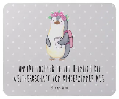 Produktbild von Mr. & Mrs. Panda Mouse Pad Tochter Weltherrschaft - Grau Pastell - Geschenk, Mousepad, Freude, Liebe, pc mausunterlage, Familienleben, Stärke, gummi mauspad, Dankeschön